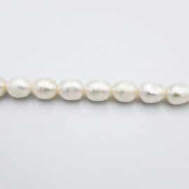 פנינים אמיתיות מתורבתות אורז 7X5.5ממ, חור 1 מ"מ, כ-40 ס"מ בשורה